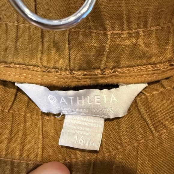 ATHLETA Cabo Jogger Women Size 16 Mustard Brown 100% Linen Drawstring Hiking - Picture 5 of 9